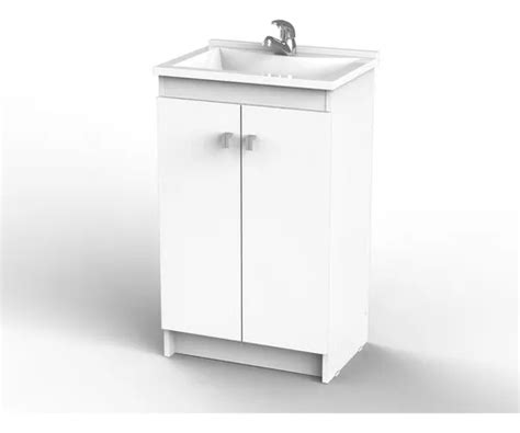 Vanitory Para Baño Recto Con Mesada 2 Puertas 50 Cm Melamina Blanco