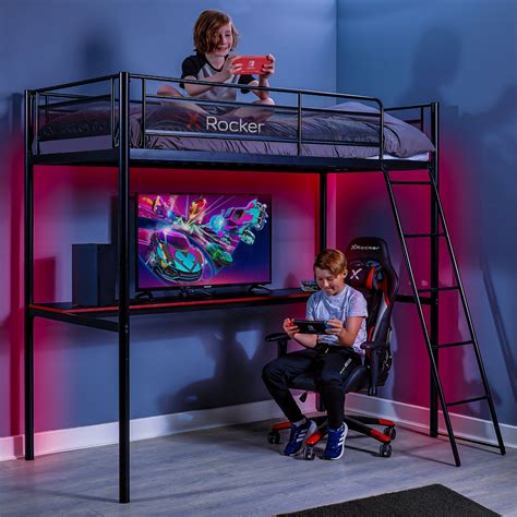 X Rocker Hq High Sleeper Metal Gaming Bed With Desk