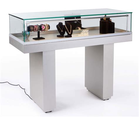 Semi Gloss Silver Jewelry Display Case With Hydraulic Lift Opening