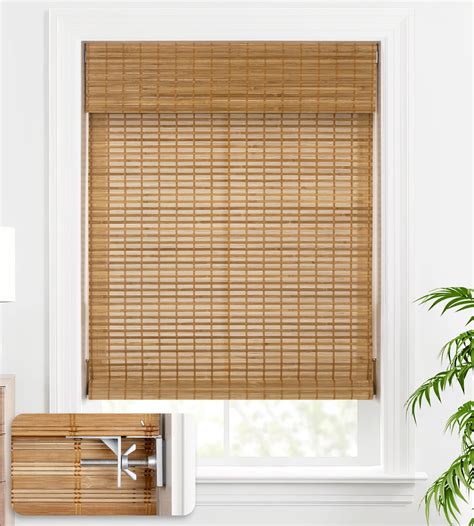 No Tools No Drill Bamboo Roller Shades Cordless Bamboo Blinds Light