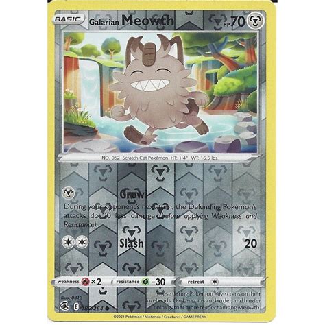 Pokemon Trading Card Game 180 264 Galarian Meowth Common Reverse Holo