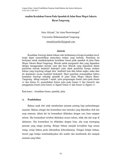 Analisis Kesalahan Fonem Pada Spanduk Di Jalan Daan Mogot Jakarta Barat
