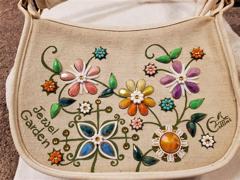 Rare Vintage Enid Collins Jewel Garden Canvas Purse Gem