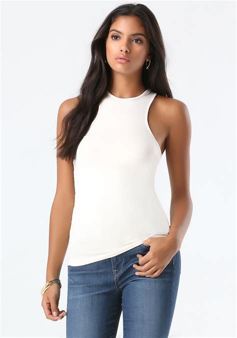 Lyst Bebe Side Scoop Tank Top In White