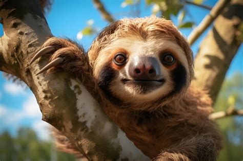 Premium AI Image | A sloth hanging from a branch