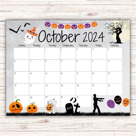 Editable October Calendar Happy Halloween And Cute Pumpkins