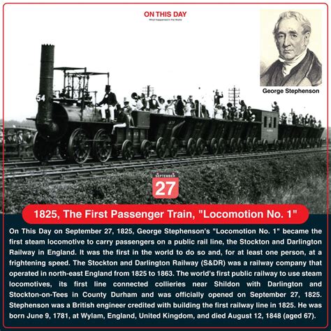 1825, The First Passenger Train, "Locomotion No. 1" : r/HistoryNetwork