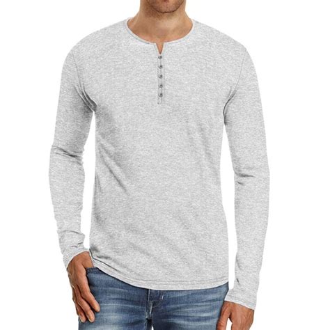 Vanvene Mens Casual Long Sleeve T Shirts Henleys T Shirt Cotton Plain T