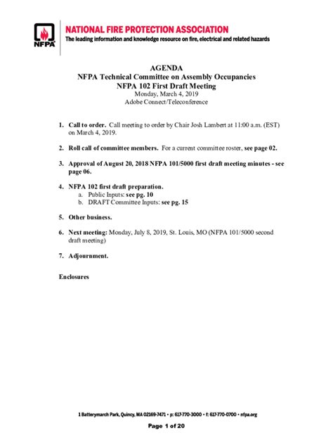 Fillable Online AGENDA NFPA Technical Committee On Assembly Occupancies