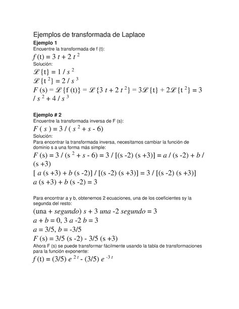 Ejemplos De Transformada De Laplace Ejemplos De Transformada De