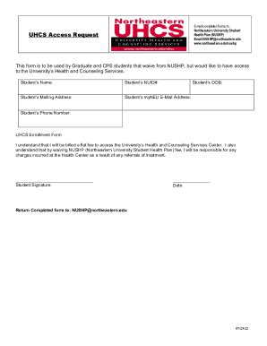 Fillable Online Forms Northeastern Student Health Plan Fax Email