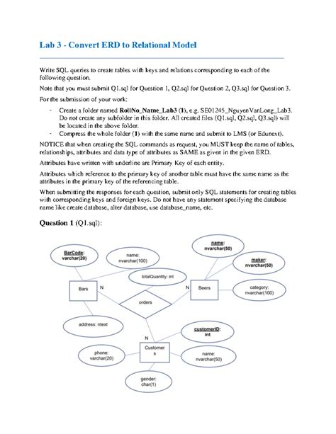 Lab 3: Convert ERD to Relational Model & SQL Table Creation - Studocu