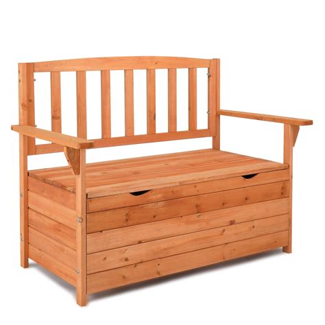 Outdoor Bench With Storage, Seizeen 44’’L Porch Storage Bench Fir Wood, All-Weather Deck Box ...