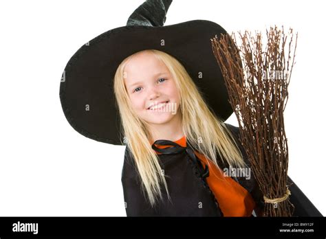 Portrait Of Girl In Witch Costume Looking At Camera Stock Photo Alamy