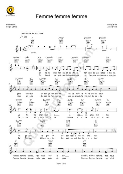 Femme Femme Femme Leadsheet Sheet Music From Serge Lama