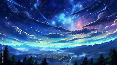 Captivating anime landscape: serene starry night sky with twinkling ...