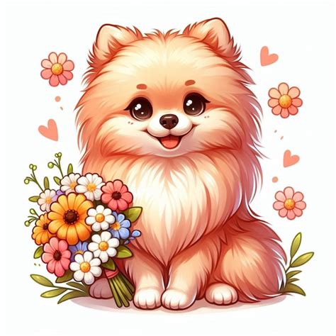 Le Mignon Chien De Pom Ranie Et Les Fleurs Illustration De Dessin Anim