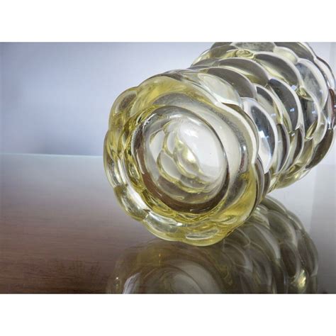 Vintage Yellow Glass Vase Honeycomb Model By Pierre Davesn France 1930