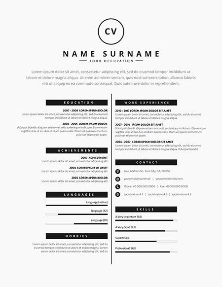 A Professional Resume Template With Black And White Colors