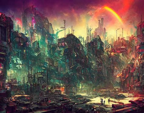 Incredible Post Apocalyptic Cyberpunk City Stable Diffusion