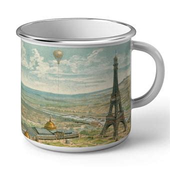 Fabulous Mug en métal émaille Exposition Universelle Paris 1889 Dessin