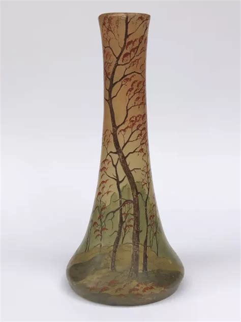 ANCIEN VASE NON signé LEGRAS décor peint émaillé forêt arbres EUR 90