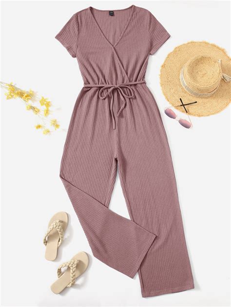 Shein Lune Surplice Neck Wide Leg Jumpsuit Shein Uk