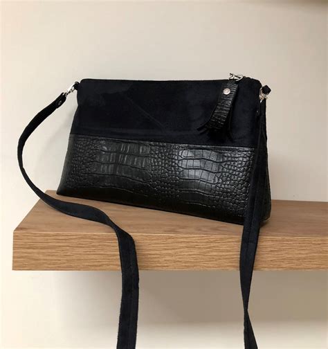 Sac Bandouli Re Noir Simili Cuir Reptile Sac Main Zipp Simili Cuir