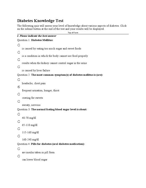 Diabetes Knowledge Test Diabetes Mellitus Medicine