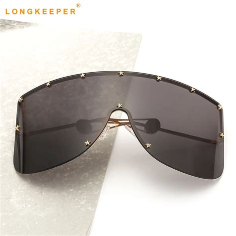 Oversized Rimless Sunglasses Women Flat Top Oversize Shield Big Goggle Sun Glasses Fashion