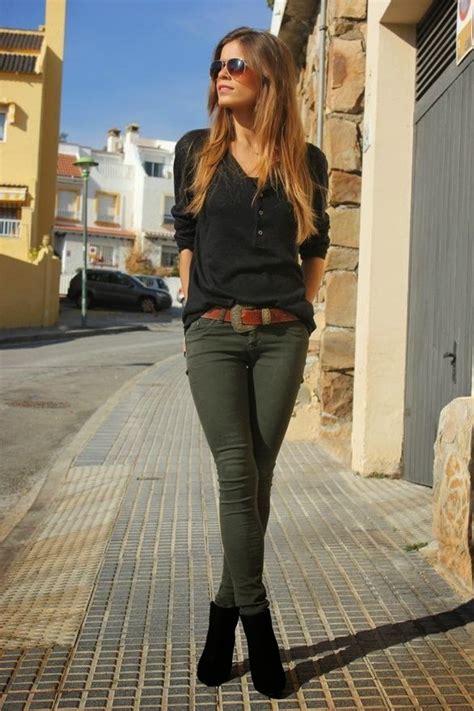 Street Style Olive Green Skinny Pants My Passions