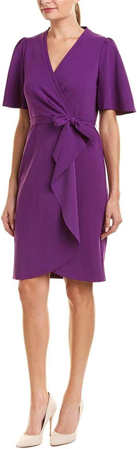 Purple Crepe Faux Wrap Dresses For Women