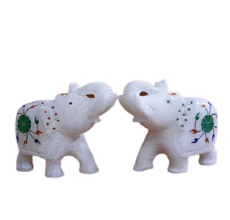 White X X Inches Polish Finished Antique Imitation Marble Elephant