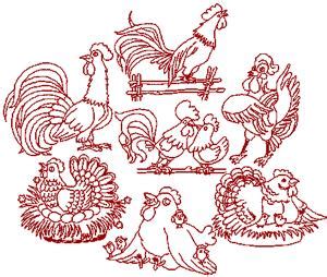 Advanced Embroidery Designs Redwork Chicken Set