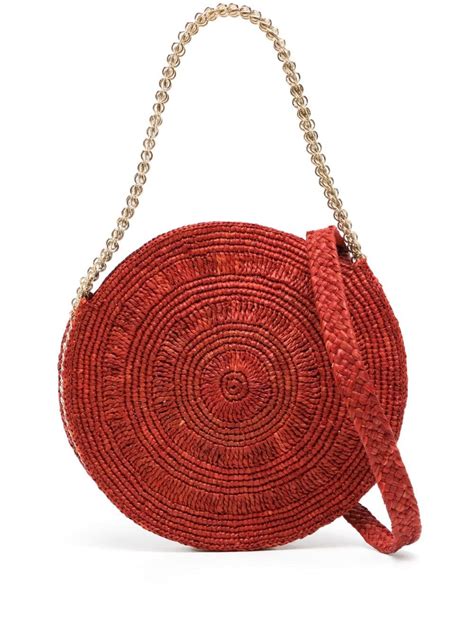 RABANNE Disc Raffia Crossbody Bag Red Editorialist