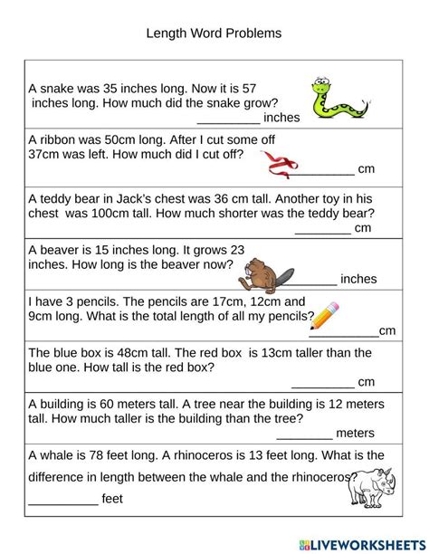 Length Word Problems Exercise Live Worksheets Worksheets Library