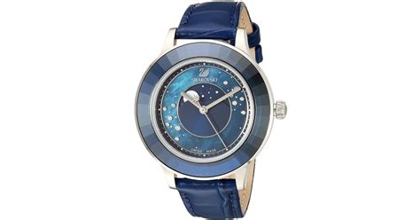 Swarovski Leather Octea Lux Moon Watch In Blue Lyst