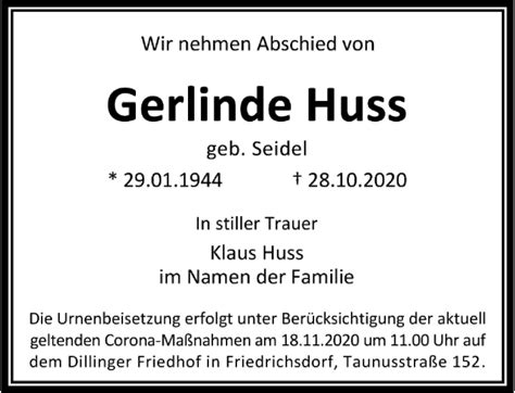 Traueranzeigen Von Gerlinde Huss Trauer Rheinmain De