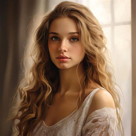 Premium Ai Image A Woman With Long Hair And A White Dress With A Long