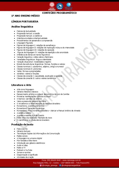 Conteúdo Do 1 Ano Do Ensino Médio Português