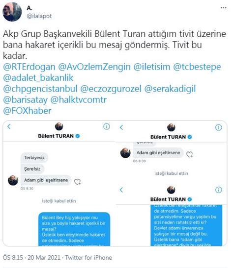 AKPli Bülent Turan kendisi hakkında yapılan paylaşıma hakaret yağdırdı