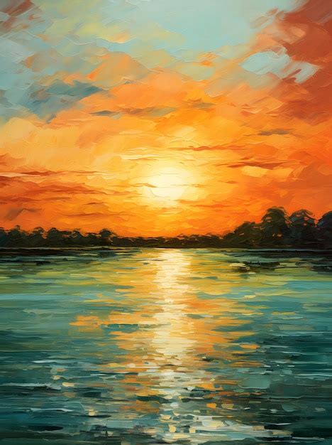 Premium AI Image | sunset on the lake painting