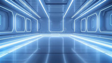 Abstract Futuristic Empty Floor And Room Sci Fi Corridor With Light For