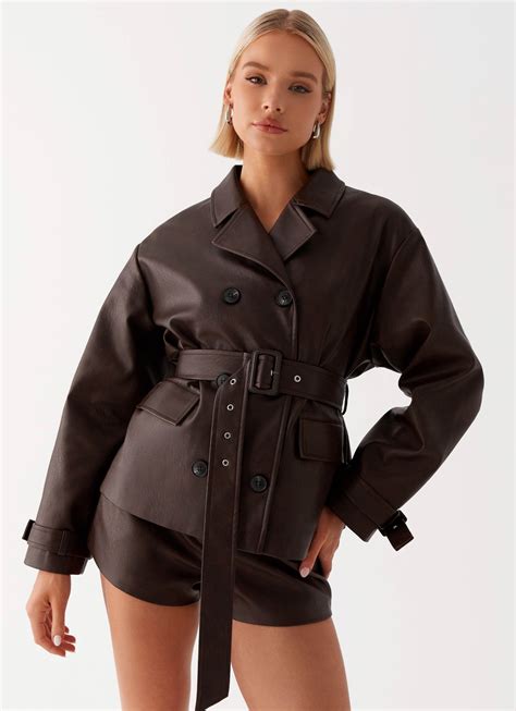 Francisco Cropped Trench Coat - Brown – Peppermayo