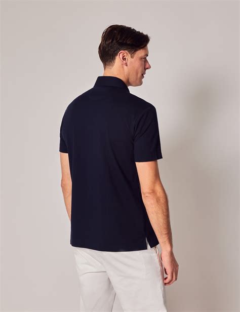 Navy Pique Slim Polo Shirt Short Sleeve Hawes And Curtis