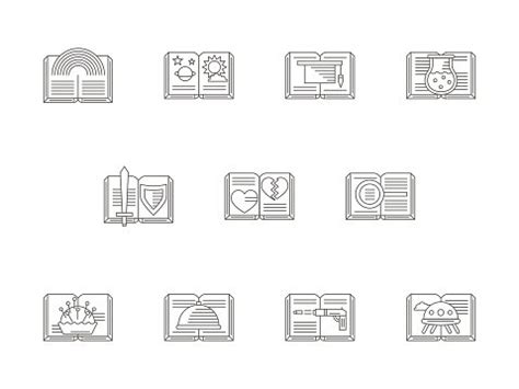 Set Of Literary Genres Flat Line Vector Icons Stock Clipart Royalty