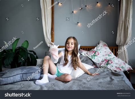 Little Girl Playing On Bed Bedroom Stock Photo 683296870 | Shutterstock