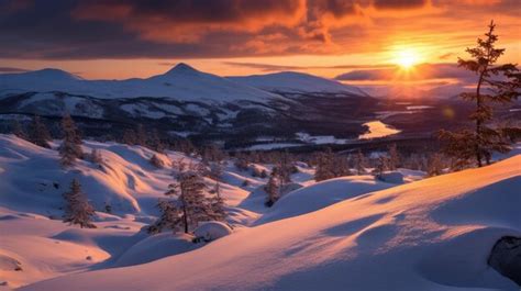 Premium AI Image | winter mountain at sunrise norway