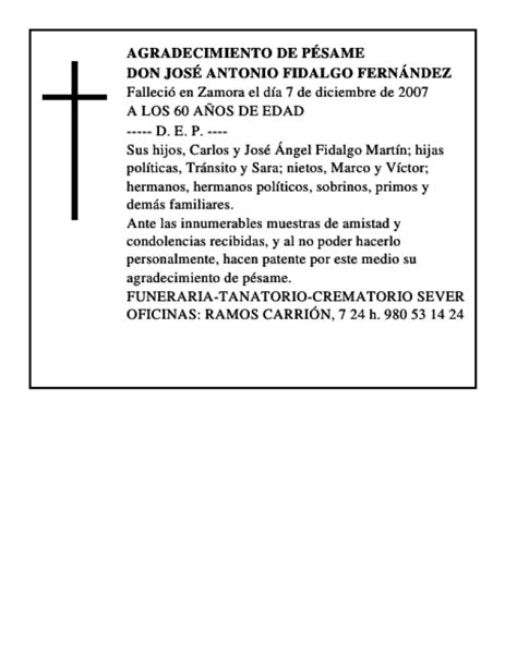 Don Jos Antonio Fidalgo Fern Ndez Esquela Necrol Gica El Norte De