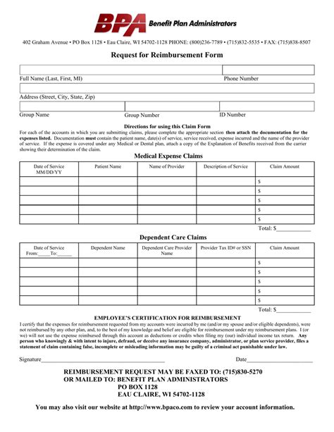 Request For Reimbursement Form Bpa Fill Out Sign Online And